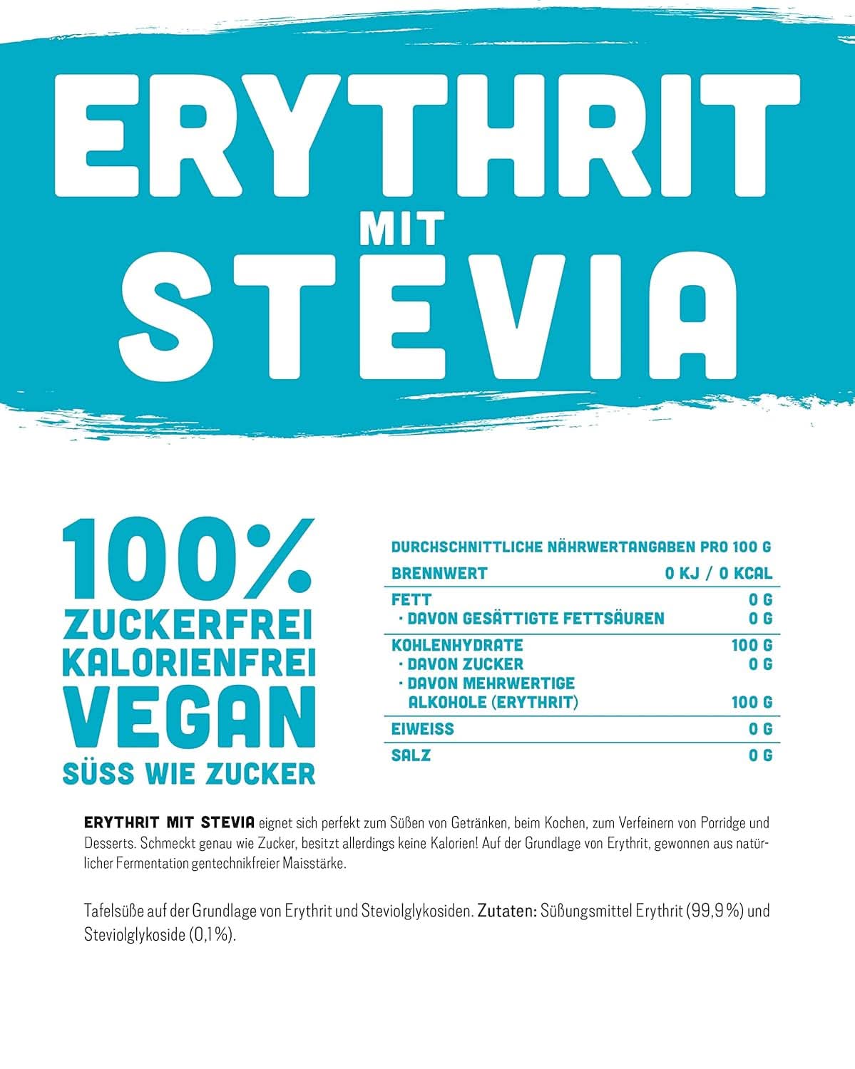 Erythritol + Stevia Naturligt sockerersättning utan kalorier 1:1, 1 kg sötningsmedel Naty Shop