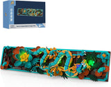 Mythical Dragon Tile Building Kit för vuxna, 3D Divine Loong Art Byggleksak med LED-lampor och blommor, DIY Dragon Relief Model Kit, kreativa presenter och dekorationer (1676 bitar)