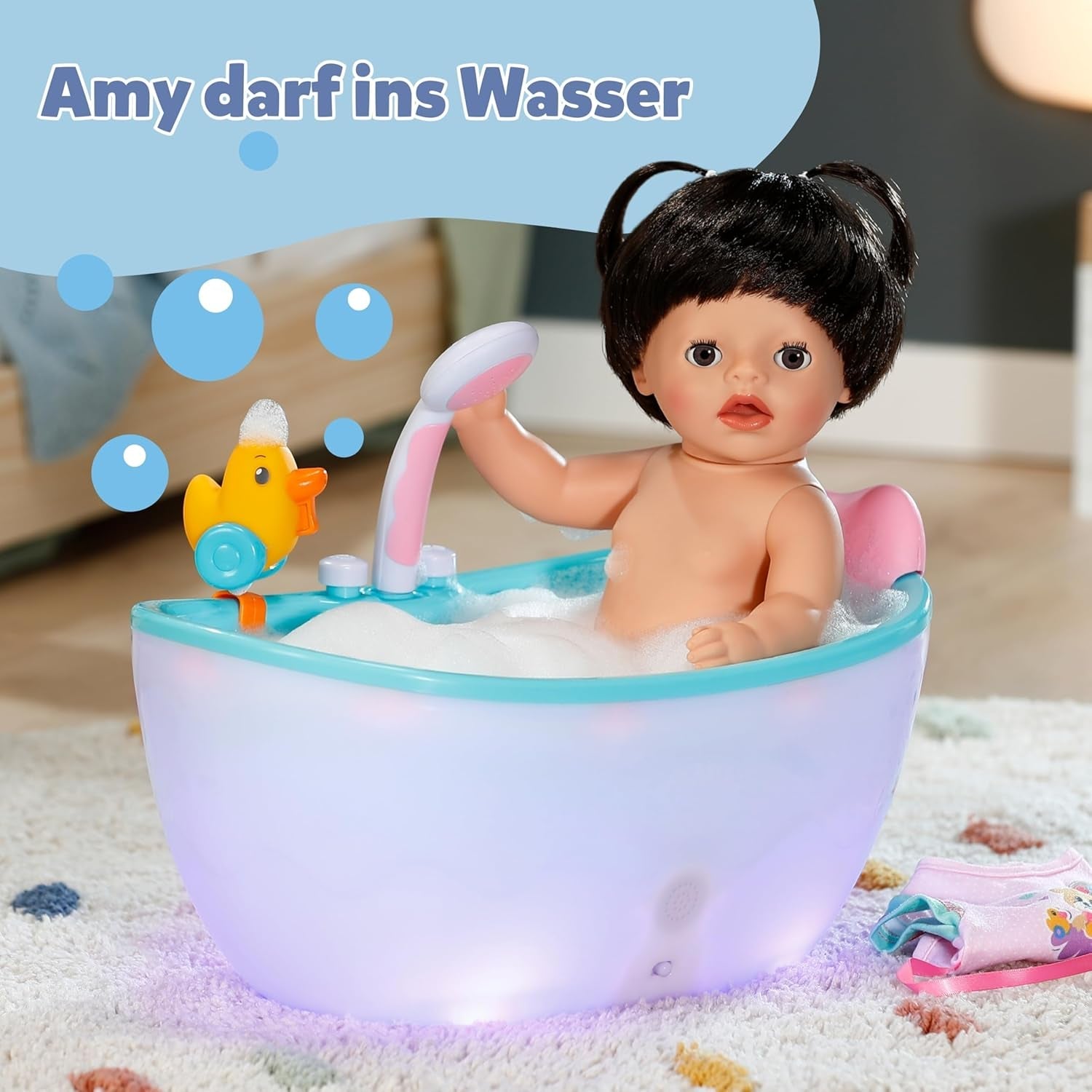 BABY Born Amy - 36 cm docka - Babydocka med 7 funktioner för småbarn från 1 år - Fungerar utan batterier - Inkluderar tillbehör och madrass