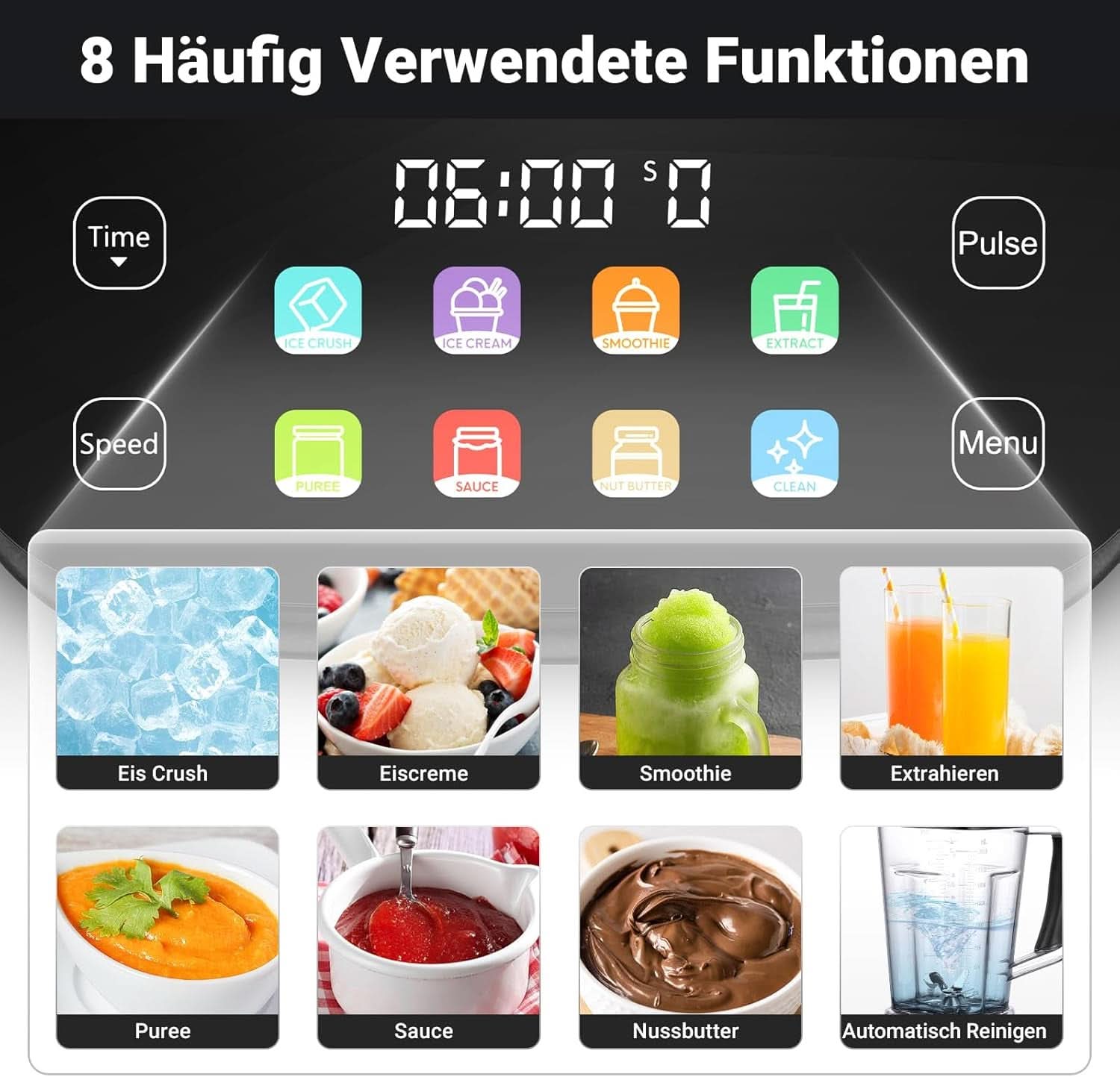 Blender AMZCHEF, 8 smarta menyer och 10 hastigheter, LCD-pekskärm Kitchen Naty Shop