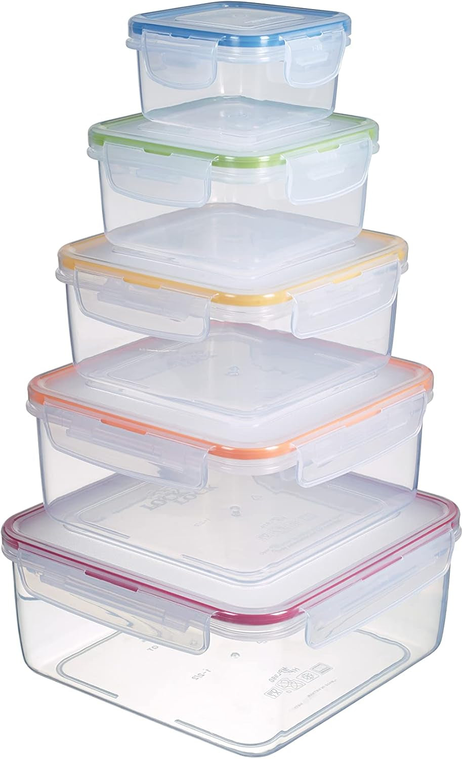 LocknLock PP Klassisk matförvaringsburksats 5st | 180ml, 350ml, 600ml, 870ml, 3,6L | 100 % luft- och vattentät | utan BPA | frys- och kylarrangör | diskmaskin och mikrovågssäker Matförvaringslådor Naty Shop Square 5 st. (flerfärgad)