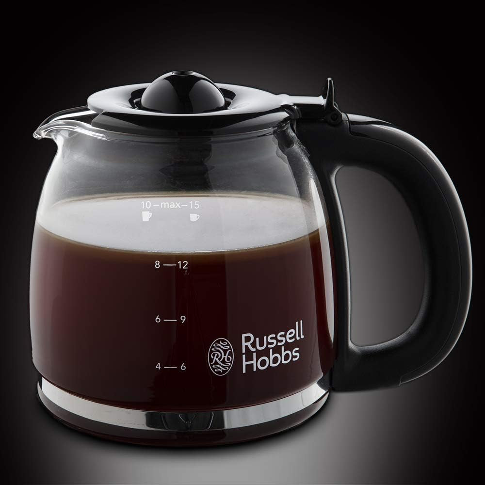 Russell Hobbs kaffebryggare [Digital timer, duschhuvud för optimal extraktion och arom] Färger+ Kräm (1 till 10 koppar, 1,25 L glaskaraff, värmeplatta, 1100W) Filterkaffebryggare 24033-56