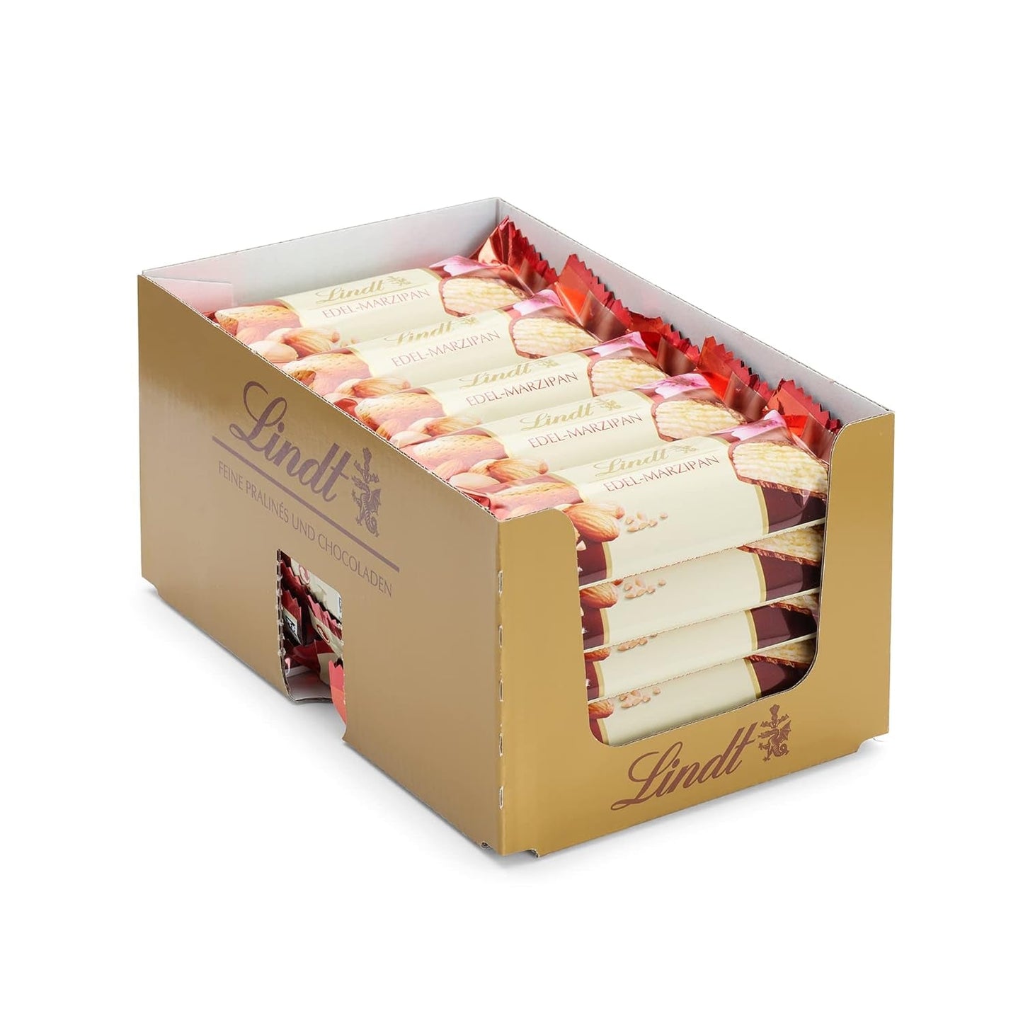 Lindor Choklad Topppresentation | 1718 g och chokladkakor med marsipan | 25 barer x 50g i en diskdisplay | 1250 g | Ren marsipan täckt med mörk choklad | Chokladkakor