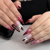 Mouyouglow Långa naglar Stiletto Milky White Gradient Rosa Glitter Coola falska naglar med lim Rosa Ombre Glitter konstgjorda naglar