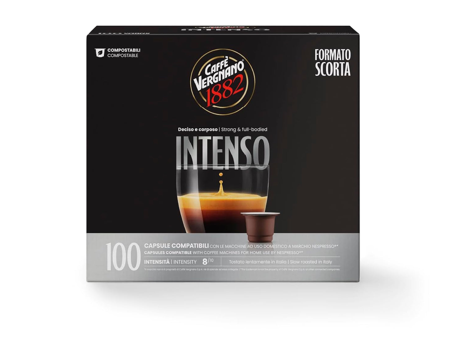 Caffè Vergnano 1882 - Èspresso Kompostierbare Kaffeekapseln , kompatibel med Nespresso, Intenso (Intenso) - Packung Enthält 100 Kapseln