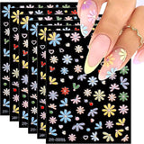 JMEOWIO 3D Nagelsticker Frühling Blumen 5 Blatt Nagelaufkleber 5D Stereoskopisk Selbstklebend Bunte Blüte Nail Art Sticker Dekoration Nageldesign Zubehör