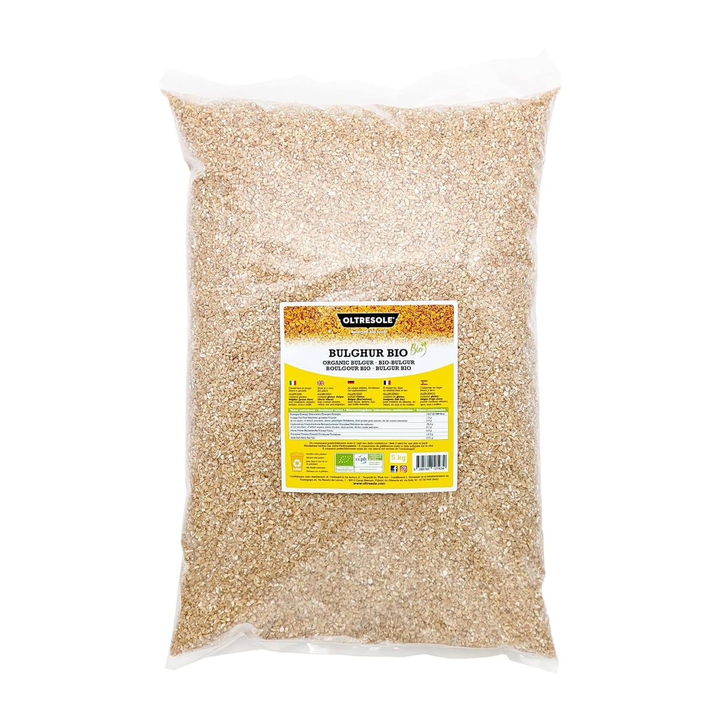 Ekologisk italiensk Bulgur 5 kg, fullkornsvete, durumvete, knäckt vete, perfekt för att göra tabbouleh och orientaliska rätter, praktiskt format