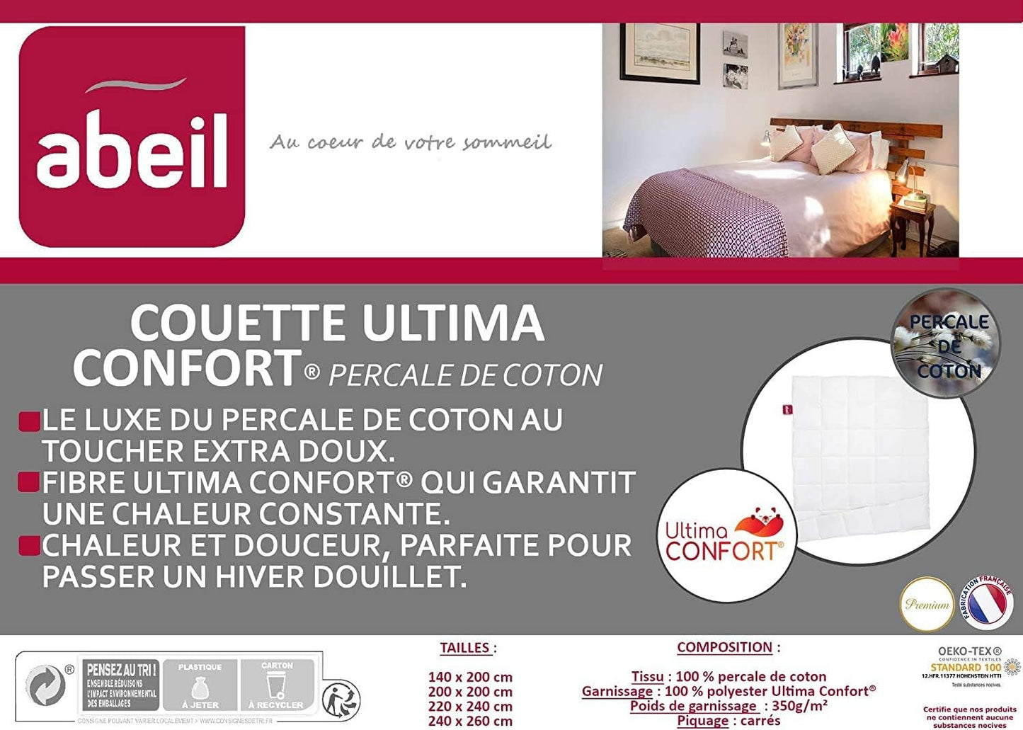 Abeil Premium Ultima Comfort percale bomullsquilt, 200 X 200 Cm Täcken och täcken Naty Shop