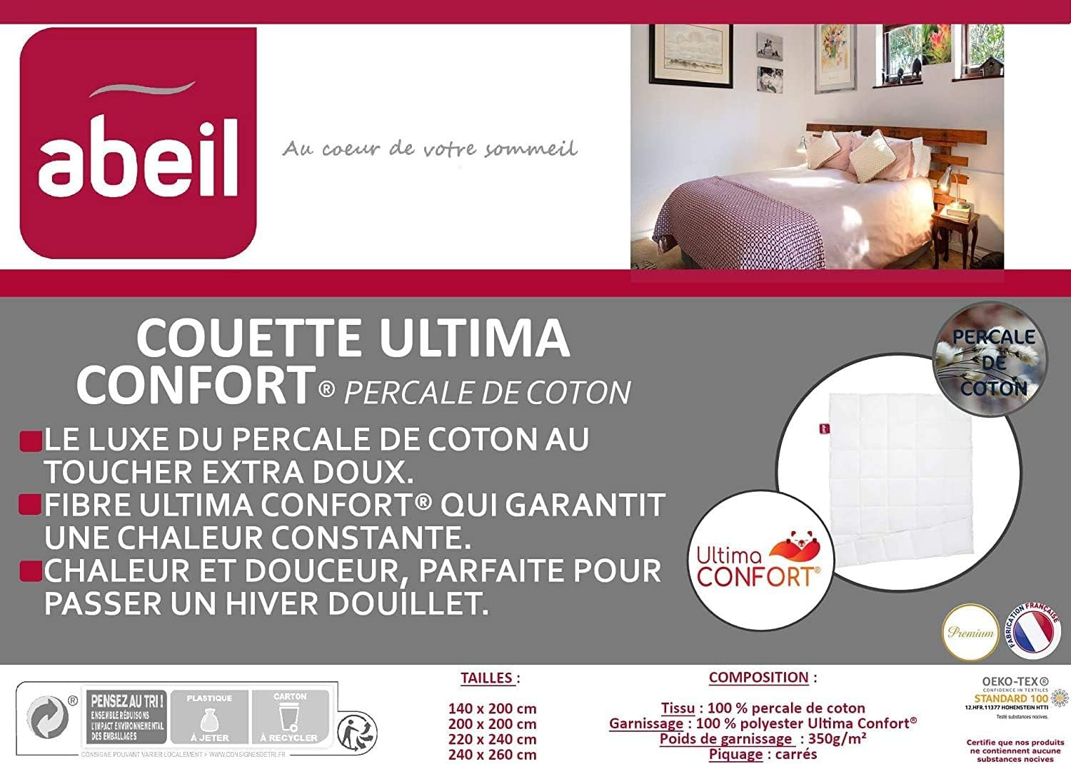 Abeil Premium Ultima Comfort percale bomullsquilt, 200 X 200 Cm Täcken och täcken Naty Shop