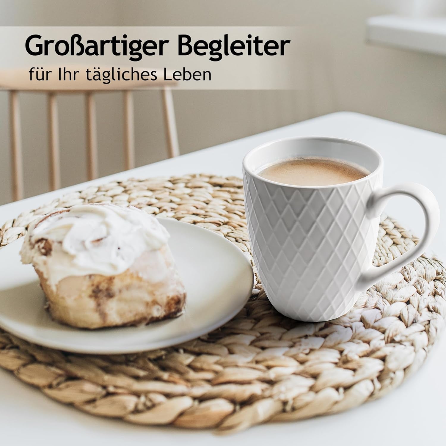 MIAMIO - Keramiskt servisset, 24 delar, kombinerad service för 6 - Säker i diskmaskin och mikrovågsugn - Palmanova Collection (vit)