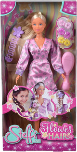 Simba 105733640 - Steffi Love Flower Hair, docka med extra långt hår, innehåller 6 klämmor, flättillbehör och kam, 29 cm, 3+ år