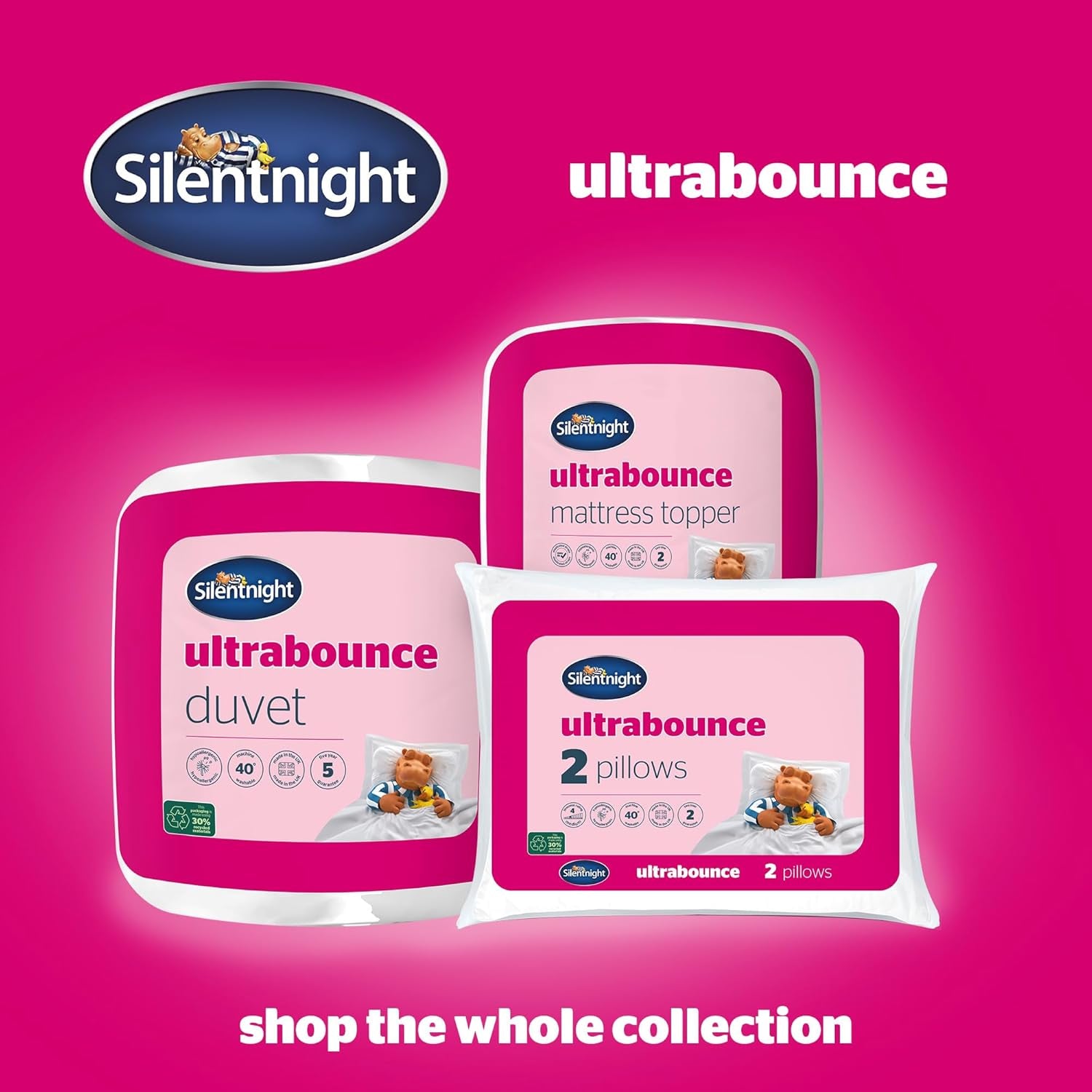 Silentnight Ultrabounce kudde, vit, mikrofiber, vit, 2-pack Naty Shop standardkuddar