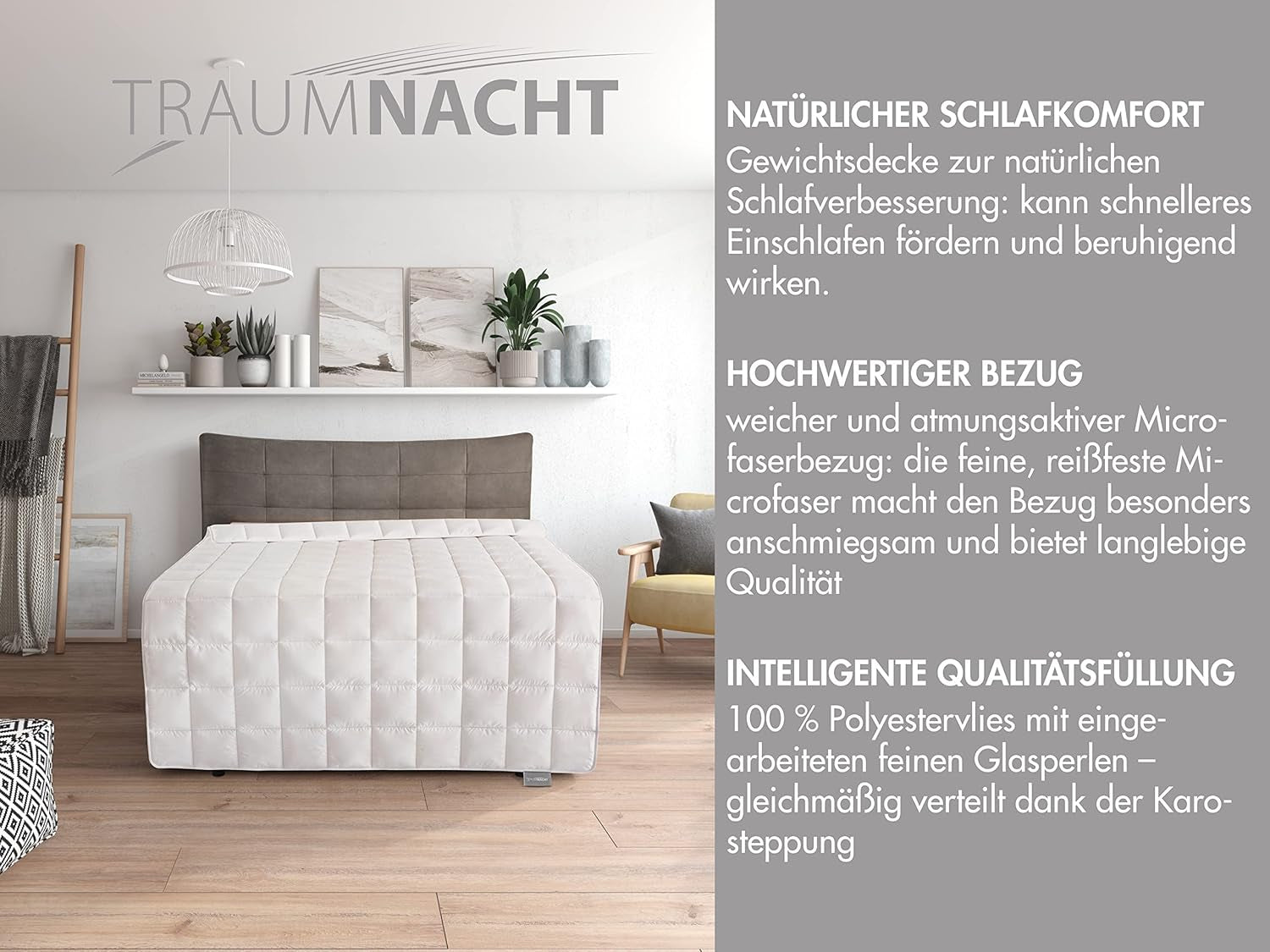 Traumnacht avslappningsfilt 135 X 200 Cm, 4 kg tyngd filt för lugnande och stressavlastning, rekommenderas för vuxna, Oeko-Tex certifierad, producerad enligt tyska kvalitetsstandarder Täcken och täcken Naty Shop