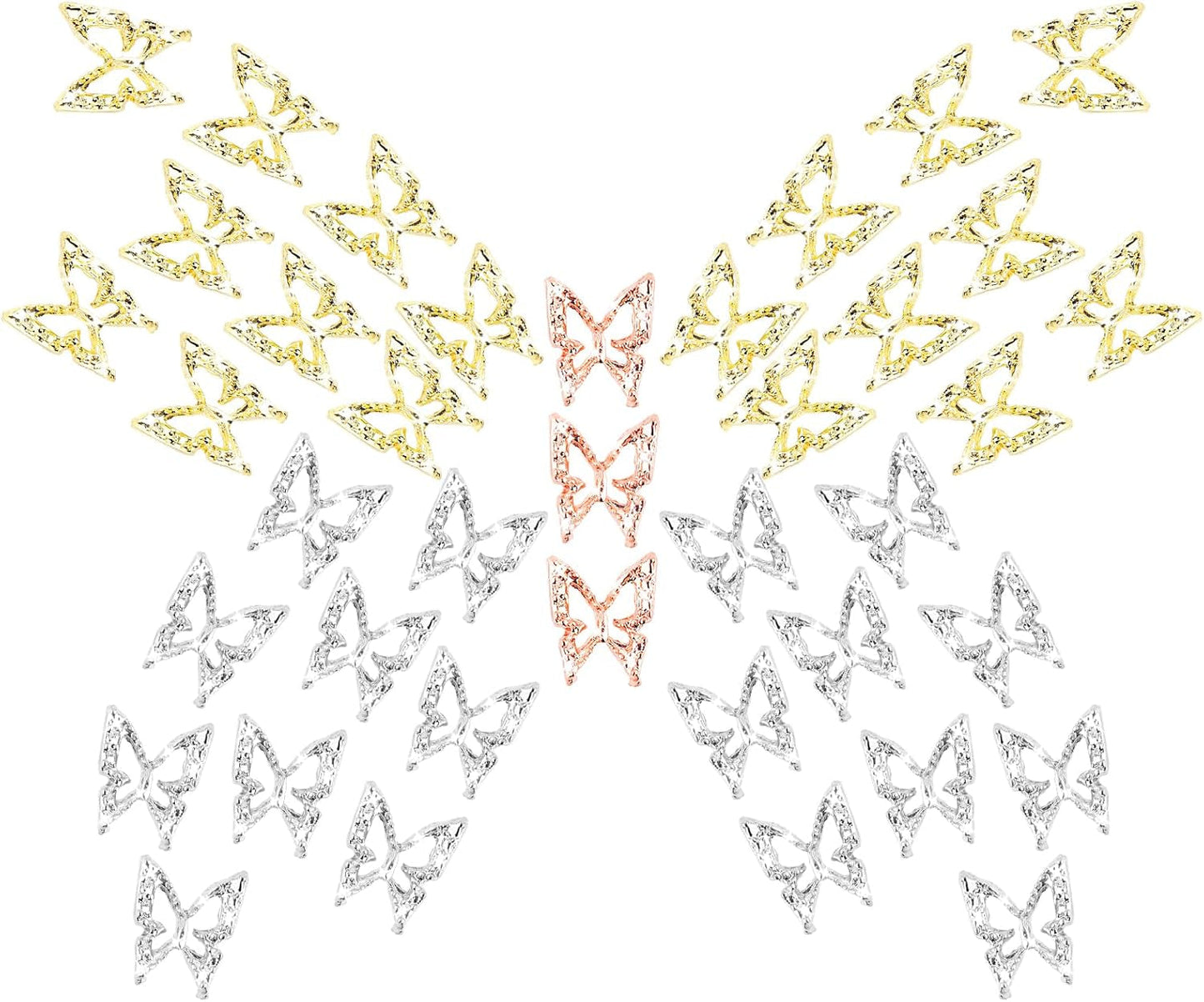 80st 3D Butterfly Nail Charms Legering Butterfly Guld Silver Glitter Nail Art Dekorationer Nagel smycken Tillbehör DIY Manikyr för kvinnor