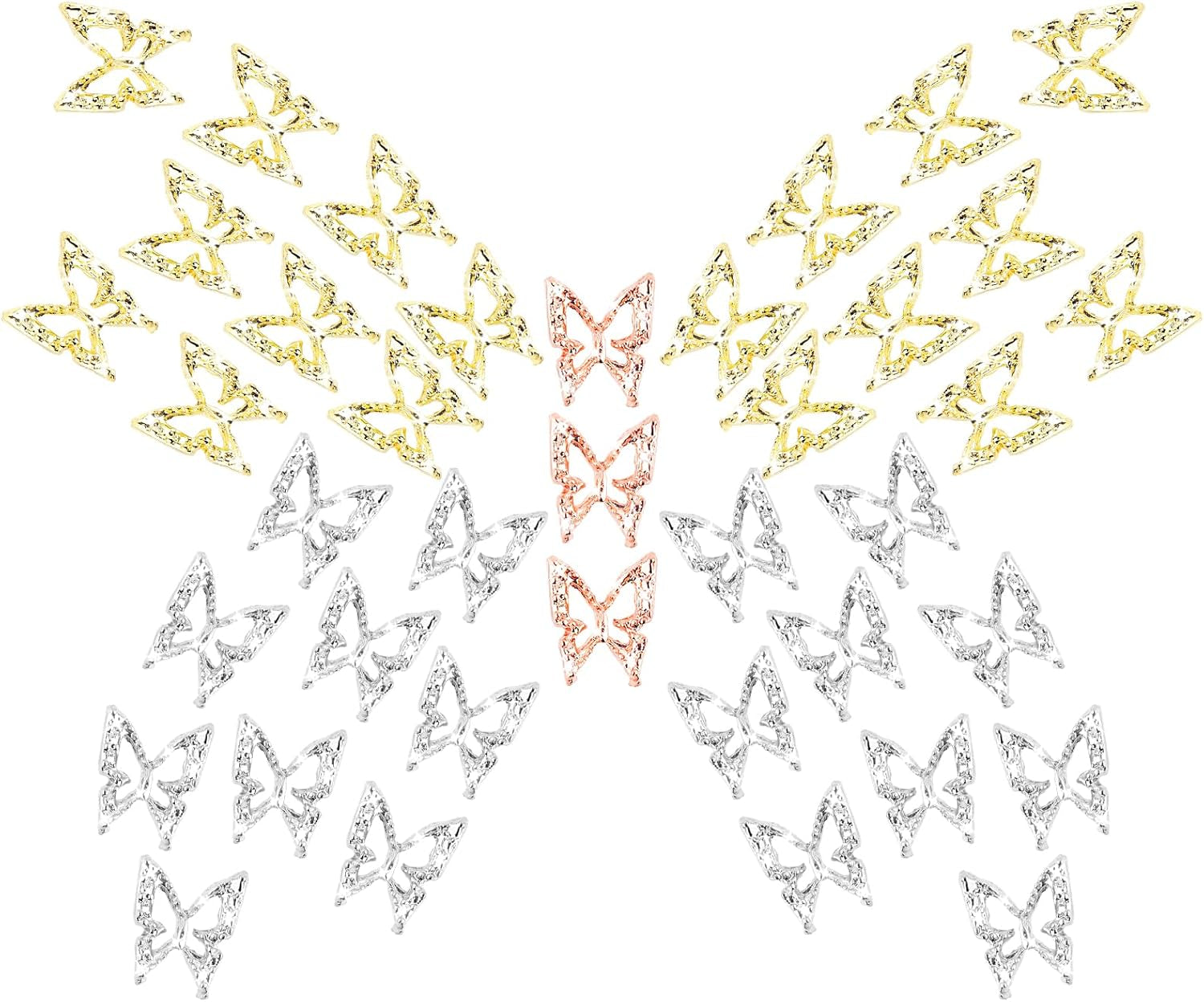 80st 3D Butterfly Nail Charms Legering Butterfly Guld Silver Glitter Nail Art Dekorationer Nagel smycken Tillbehör DIY Manikyr för kvinnor