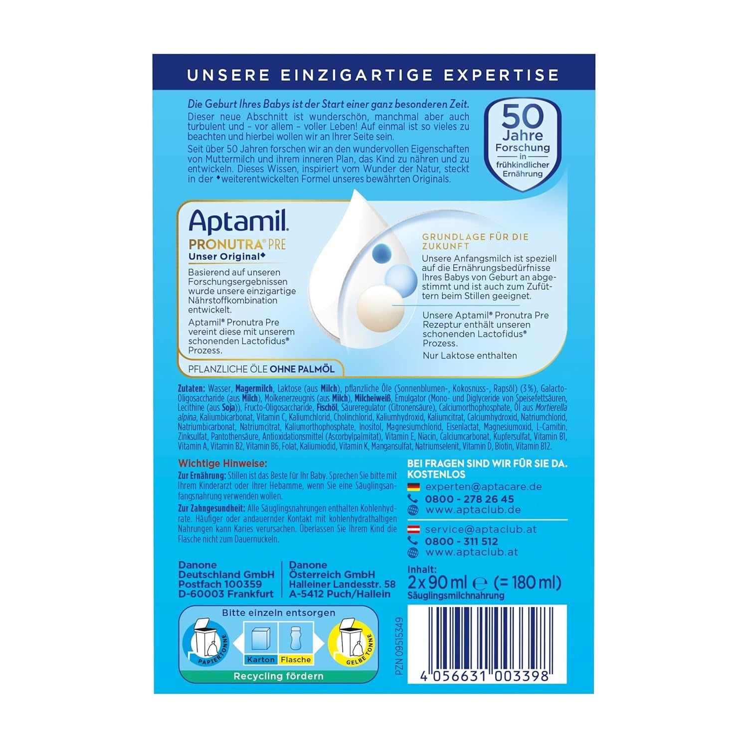 Aptamil Pronutra-ADVANCE PRE, drickbar, 4x2x90ml (Packung mit 4)