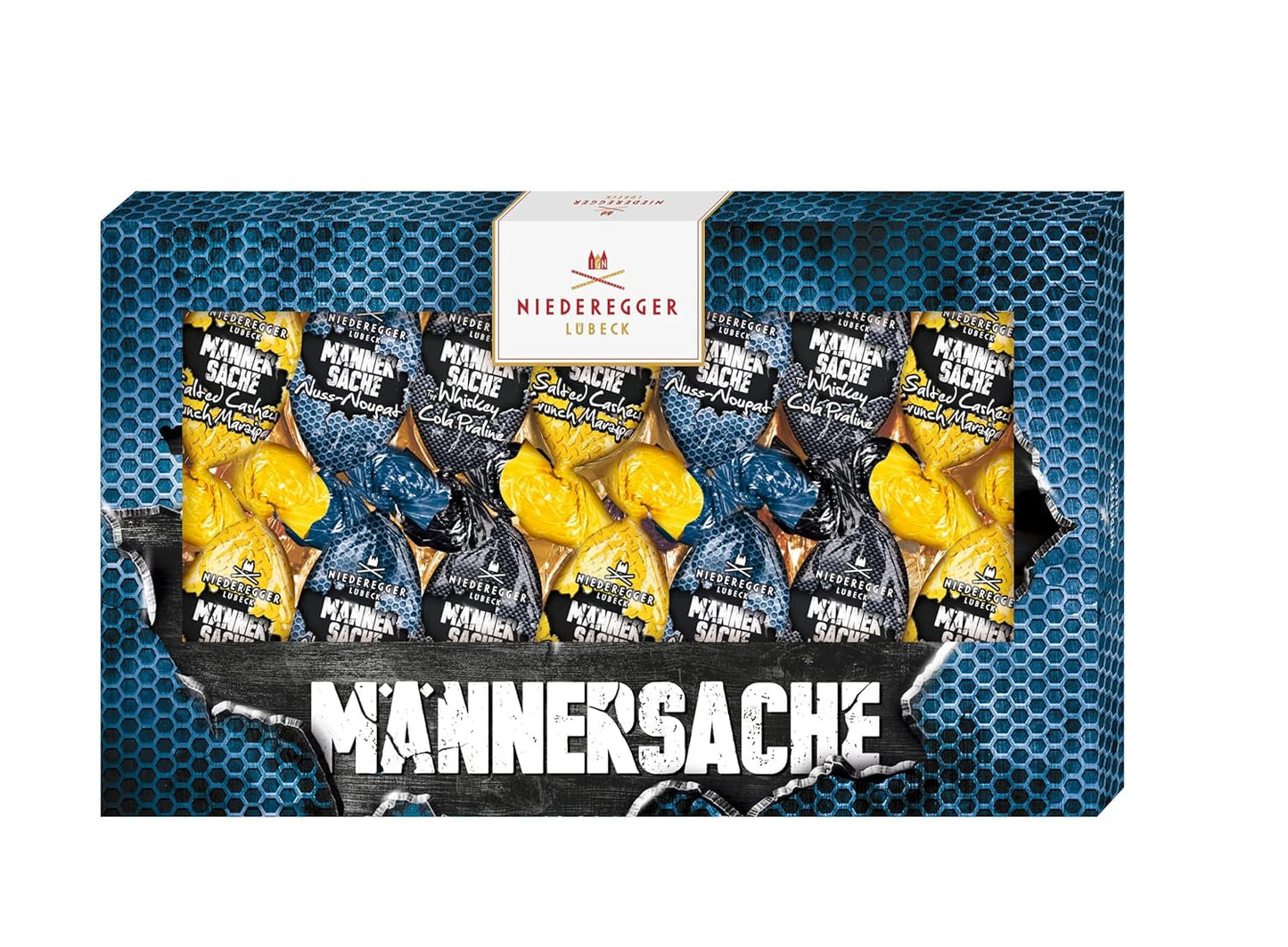 Niederegger | Påskpresent | För män | 1 x 175g | Sorter: Whisky och Cola Pralin, hasselnötsnougat, saltad cashew krispig marsipan | Täckt med mjölkchoklad | Påskägg | påskgåva