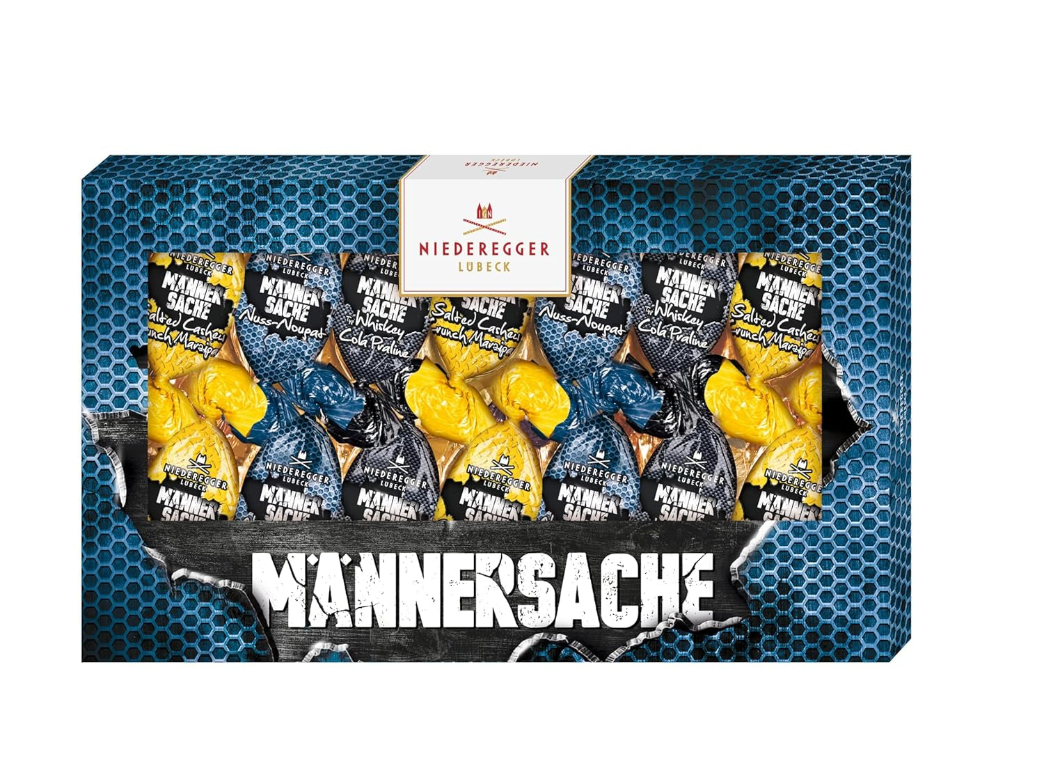 Niederegger | Påskpresent | För män | 1 x 175g | Sorter: Whisky och Cola Pralin, hasselnötsnougat, saltad cashew krispig marsipan | Täckt med mjölkchoklad | Påskägg | påskgåva