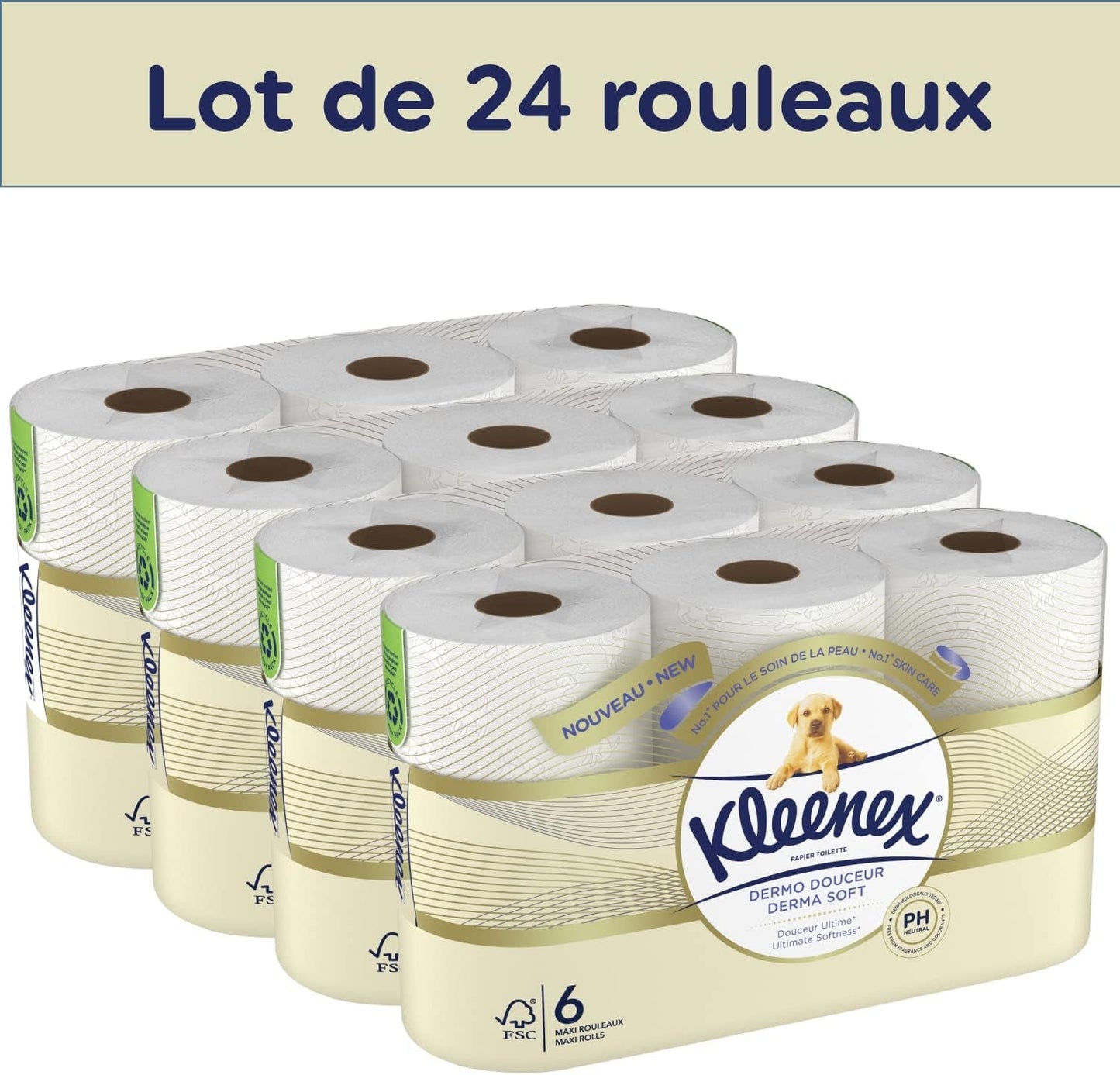 KLEENEX Dermo Douceur 4230420 Toalettpapper, 24 rullar (4 X 6 rullar) vitt, 24 Unité (Lot Of 6)