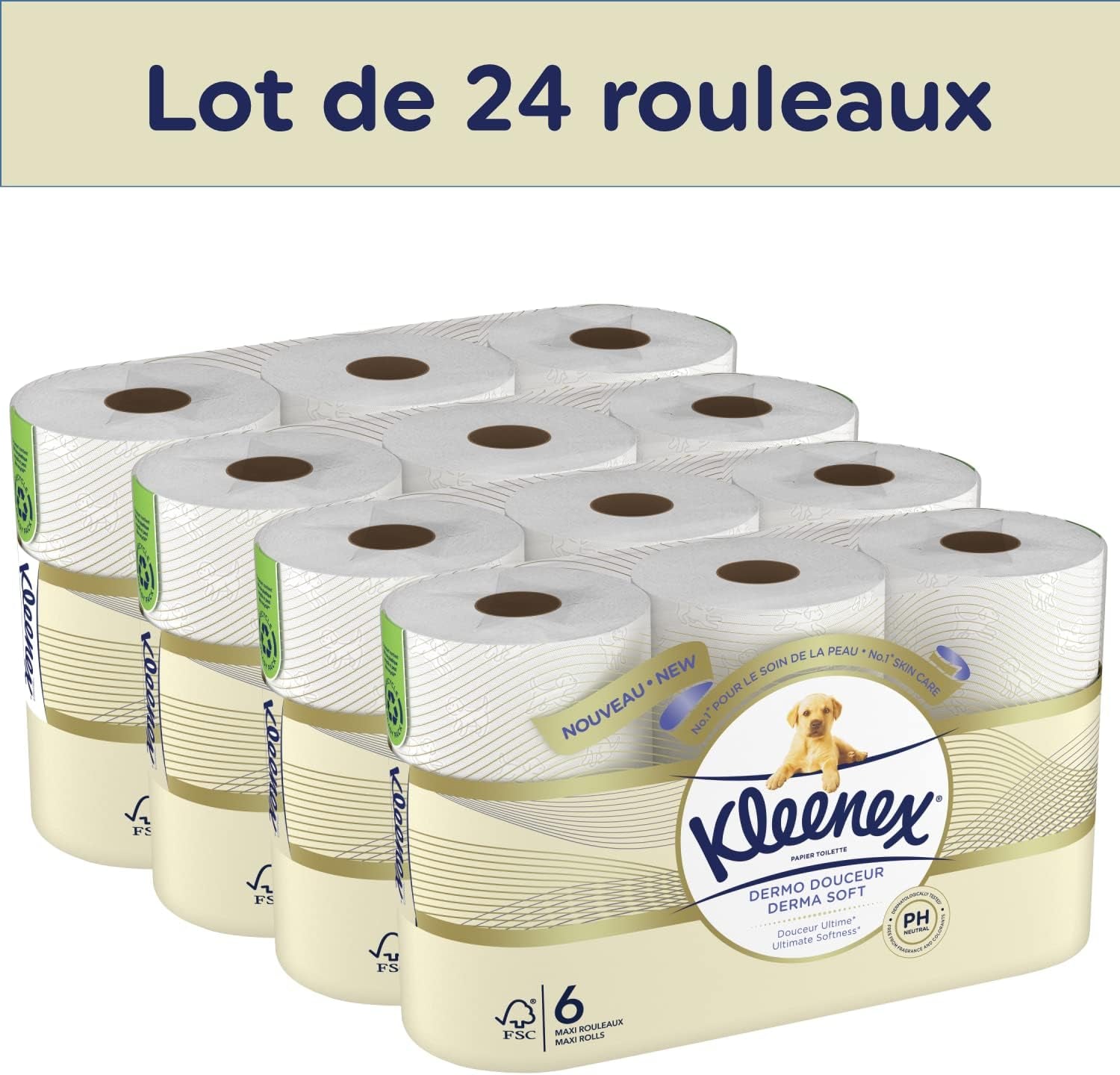 KLEENEX Dermo Douceur 4230420 Toalettpapper, 24 rullar (4 X 6 rullar) vitt, 24 Unité (Lot Of 6)
