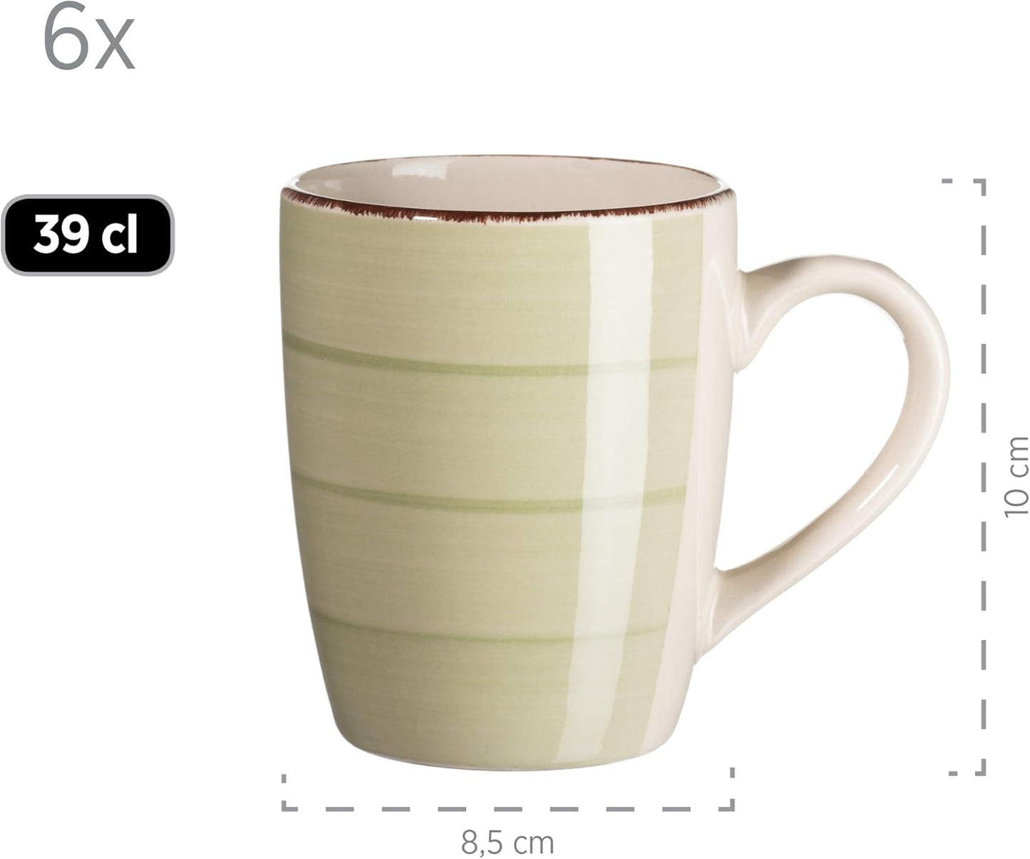 MÄSER 931490 Bel Tempo II frukostset för 6 i vintagelook, handmålad keramik, 18-delat servisset, grönt, stengods