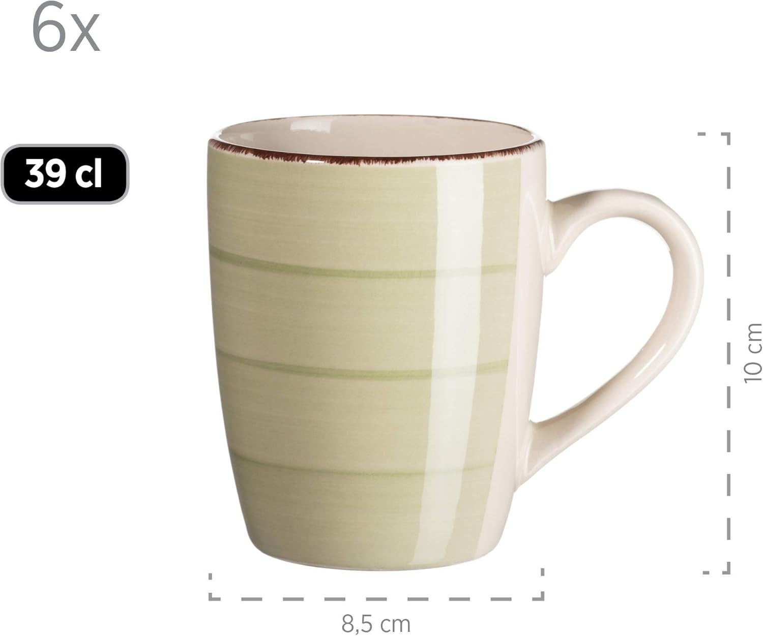 MÄSER 931490 Bel Tempo II frukostset för 6 i vintagelook, handmålad keramik, 18-delat servisset, grönt, stengods