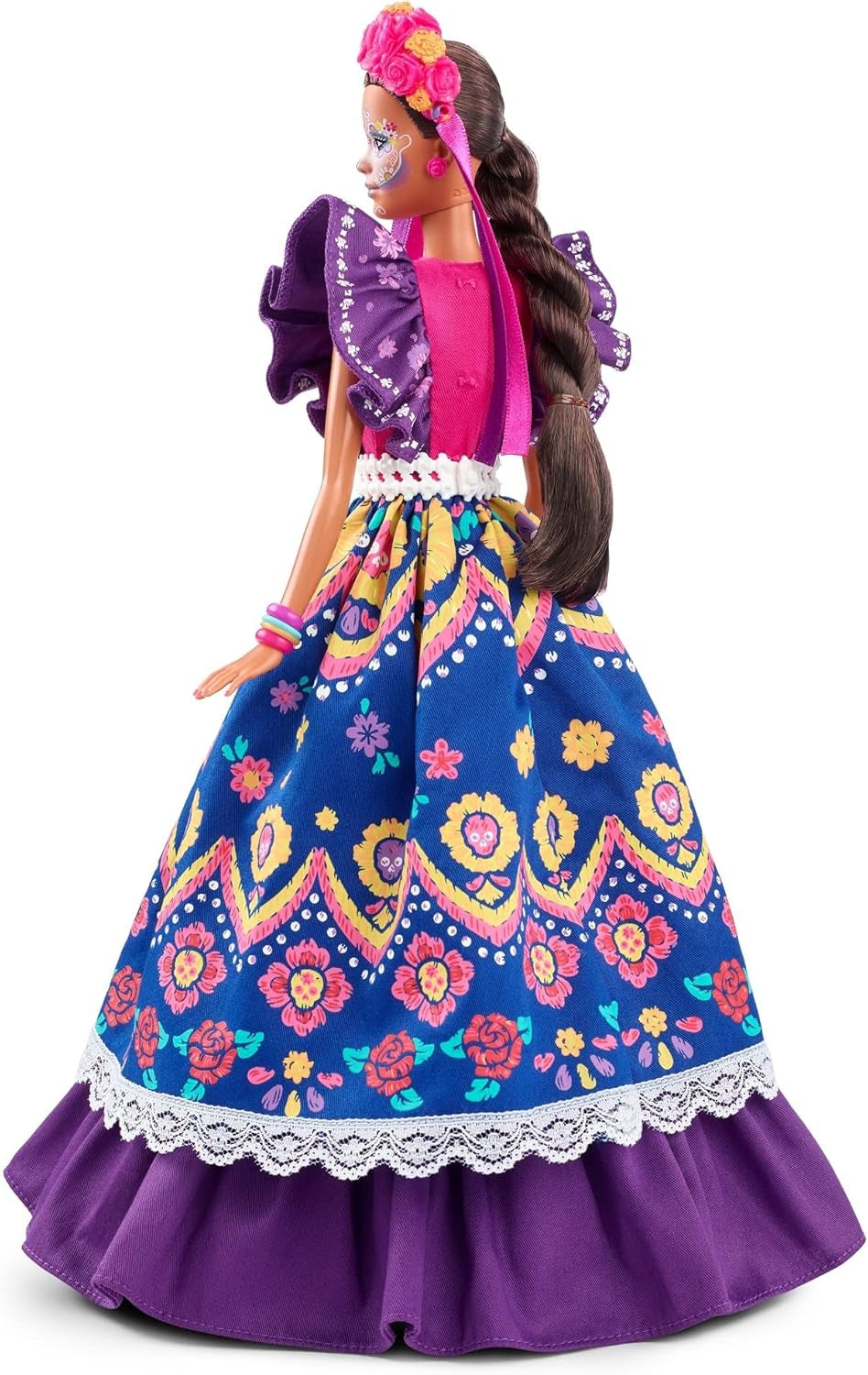 2022 Día De Muertos barbiedocka med rufsig traditionell klänning, blomsterkrans och Calavera ansiktsfärg, present till samlare