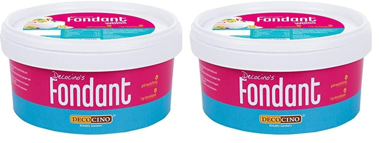 DECOCINO vit fondant - värdeförpackning om 7 kg - perfekt för att dekorera tårtor, tårtor, cake pops - vegansk och laktosfri Naty Shop sockerpasta 1 kg (förpackning med 2)