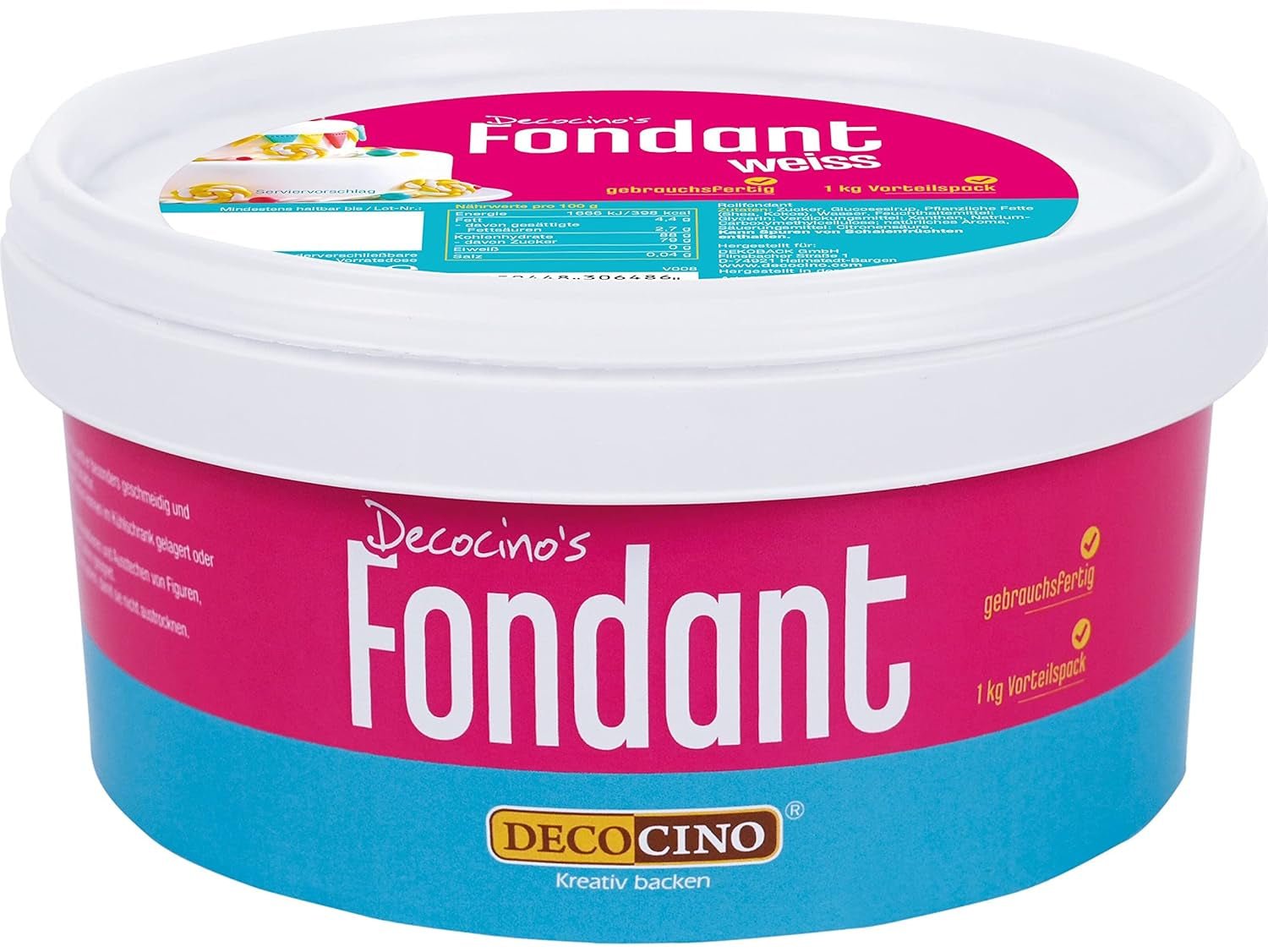 DECOCINO vit fondant - värdeförpackning om 7 kg - perfekt för att dekorera tårtor, tårtor, cake pops - vegansk och laktosfri Naty Shop sockerpasta 1 kg