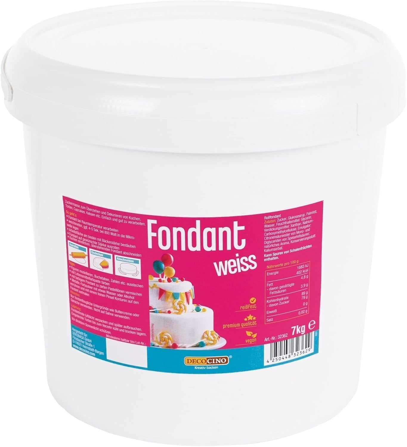 DECOCINO vit fondant - värdeförpackning på 7 kg - perfekt för att dekorera tårtor, tårtor, cake pops - vegansk och laktosfri Naty Shop Sugar Paste 7 Kg