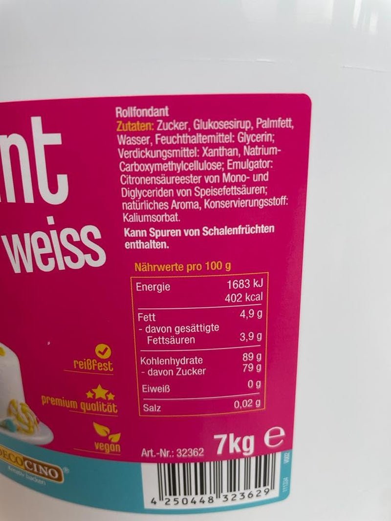DECOCINO vit fondant - värdeförpackning om 7 kilo - perfekt för att dekorera tårtor, tårtor, cake pops - vegansk och laktosfri Sugarpasta Naty Shop