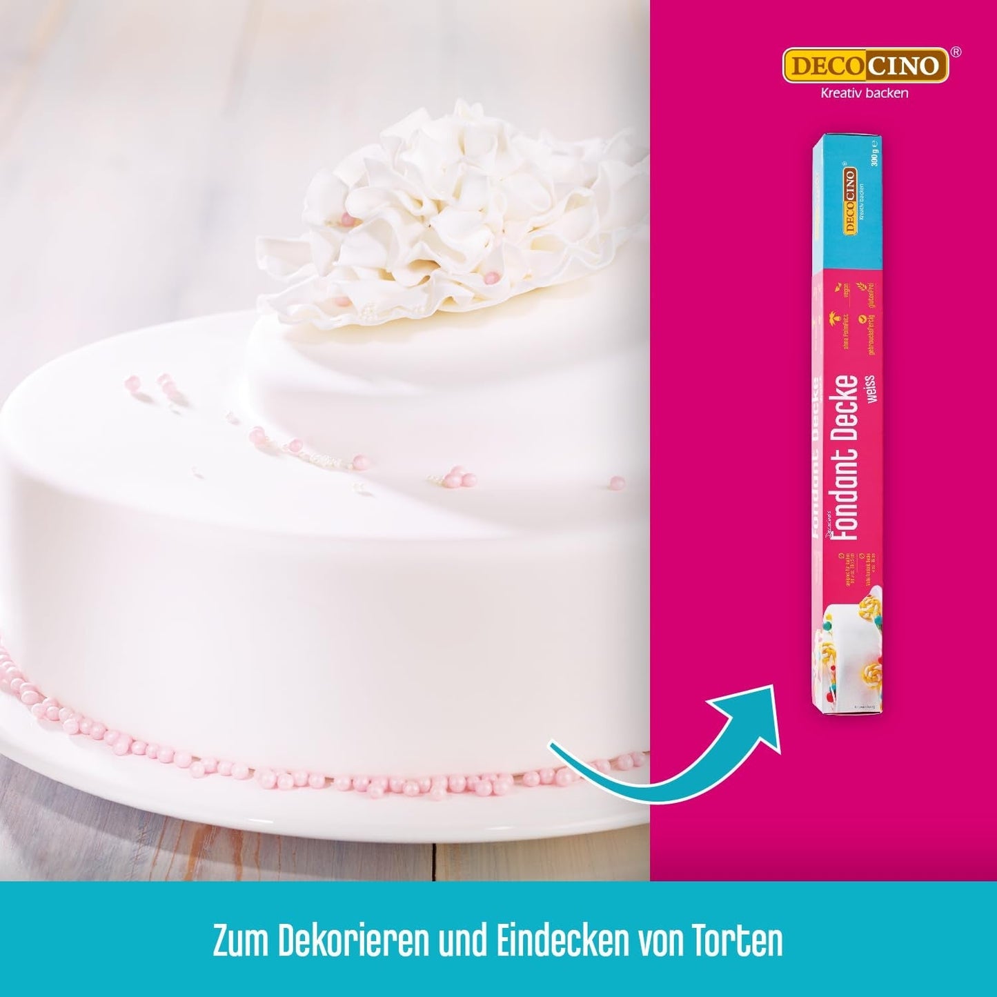 DECOCINO vitrullad fondantfilt - 300g - bruksfärdig fondantfilt för att täcka och dekorera tårtor och cupcakes - glutenfri och vegansk (förpackning med 2) Naty Shop Sugarpaste