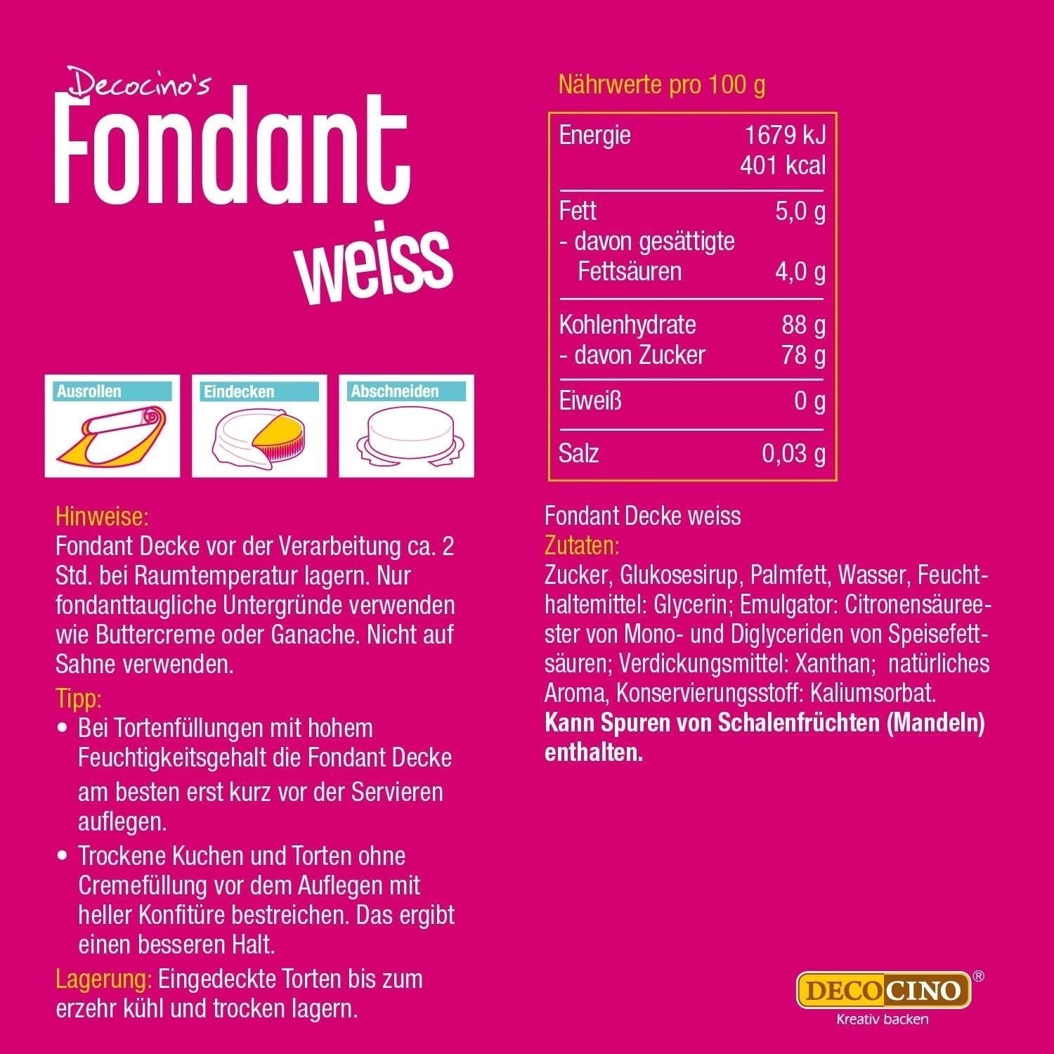 DECOCINO vitrullad fondantfilt - 300g - bruksfärdig fondantfilt för att täcka och dekorera tårtor och cupcakes - glutenfri och vegansk (förpackning med 2) Naty Shop Sugarpaste