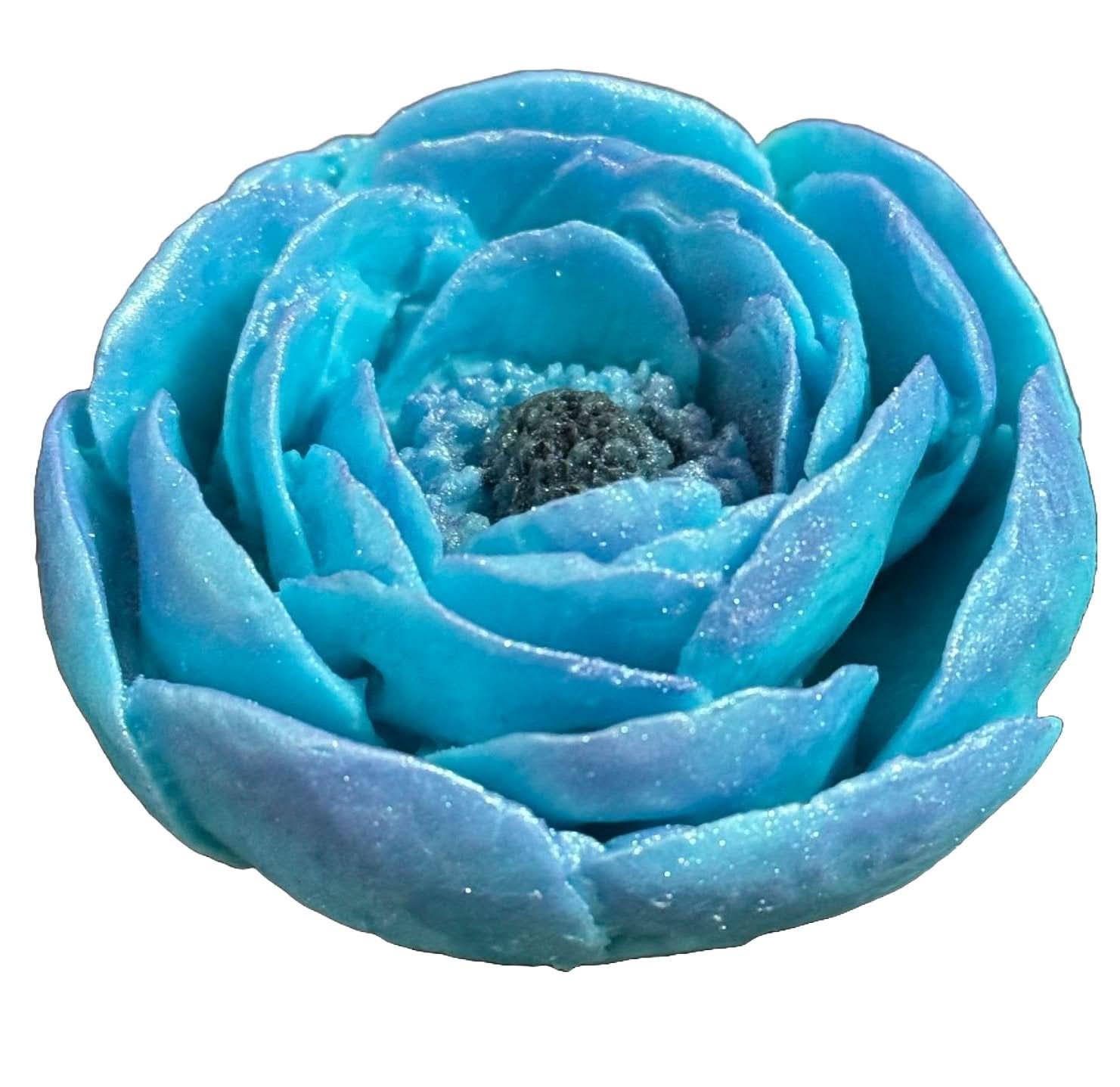 Ätsockerdekoration, Turkos piondekorationer från Sugar Paste Nati Shop