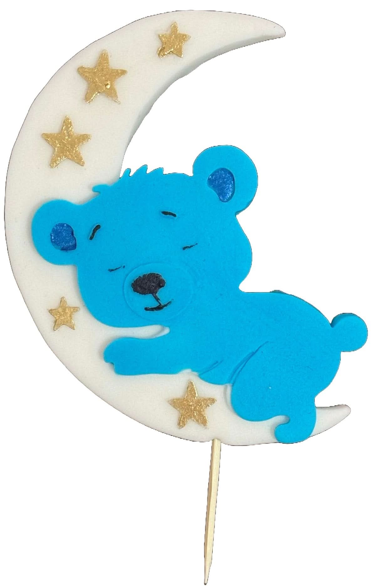 Ätsockerdekoration, blå nallebjörn på månen Sugar Paste Decorations Nati Shop