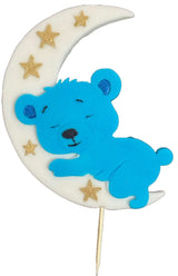 Ätsockerdekoration, blå nallebjörn på månen Sugar Paste Decorations Nati Shop