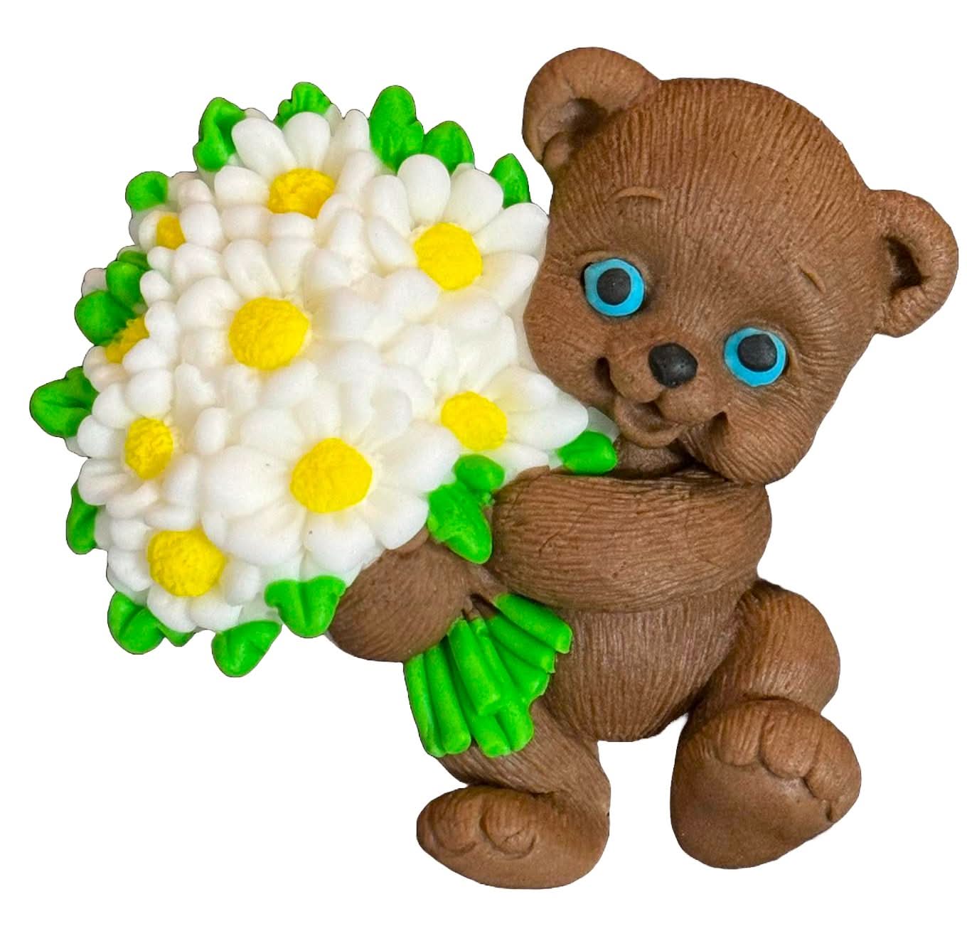 Ätsockerdekoration, nallebjörn med en bukett blommor Dekorationer från Sugar Paste Nati Shop