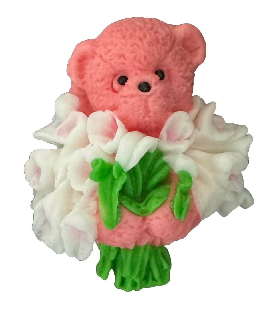 Ätsockerdekoration, Nalle med en bukett tulpaner Dekorationer från Sugar Paste Nati Shop