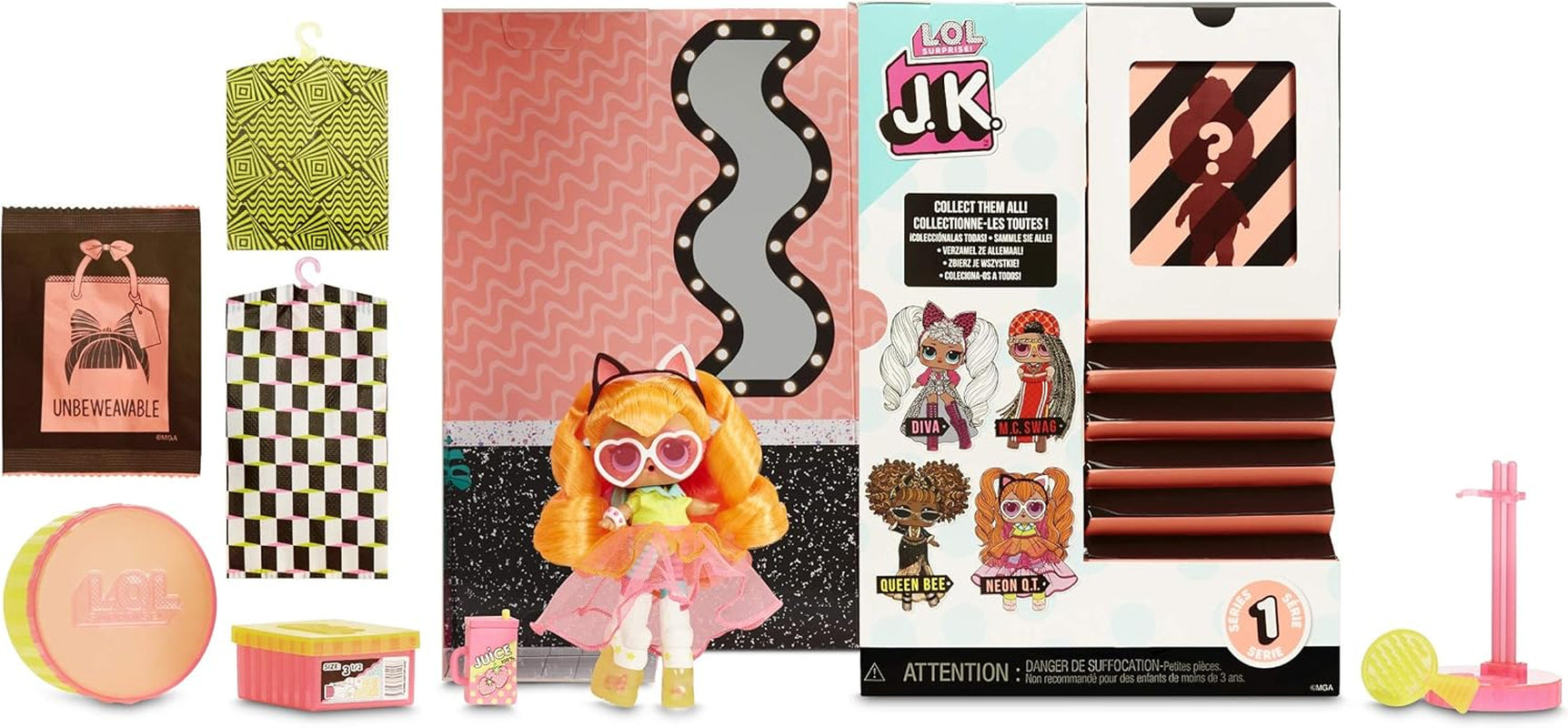 LOL Överraskning! 570776E7CAZ JK Mini Fashion Doll - 15 överraskningar, kläder och accessoarer - Samlarföremål - Neon QT