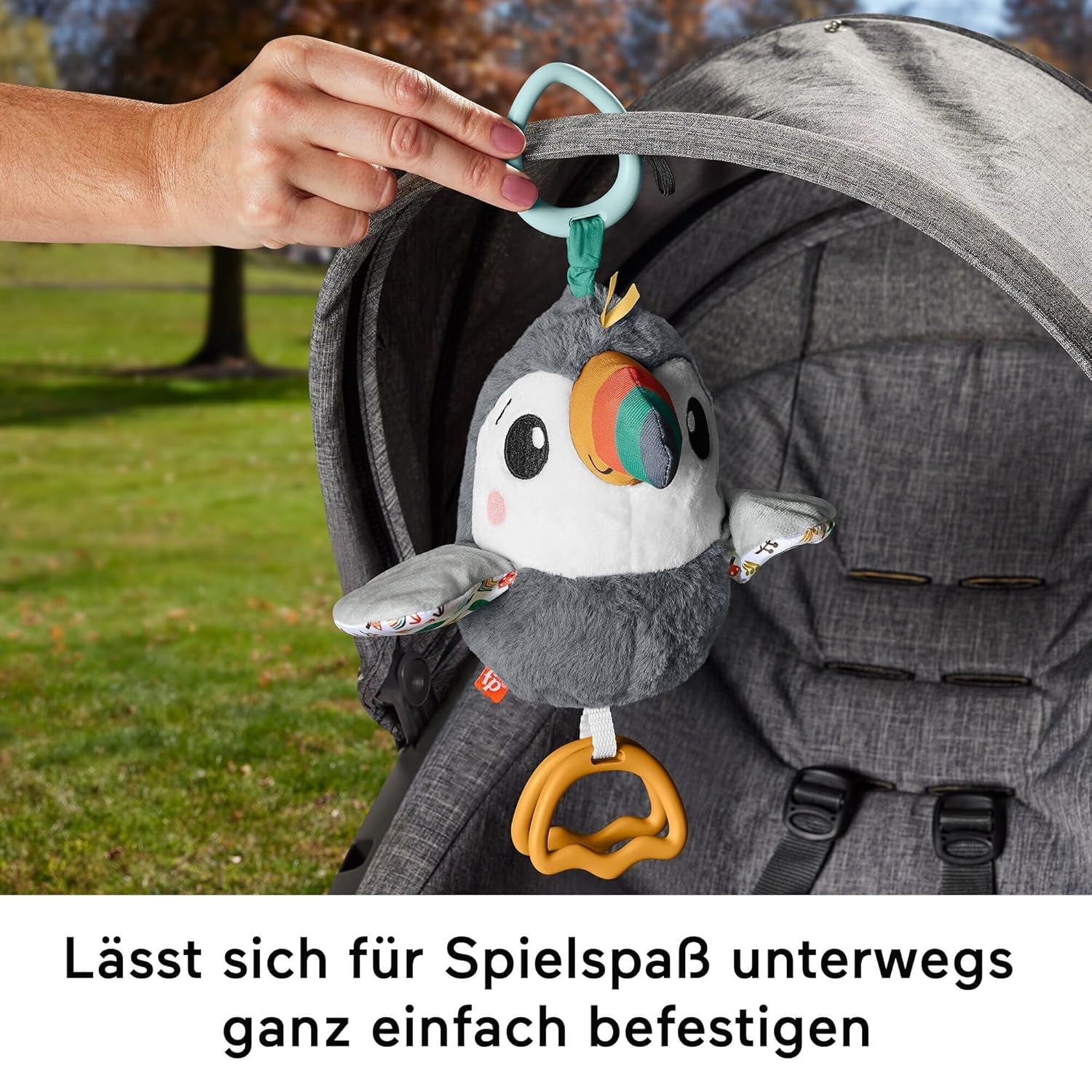 FISHER-PRICE Flap & Go Toucan - Barnvagn plyschleksak främjar finmotorik och sensoriska färdigheter för nyfödda från födseln HNX66 Baby Toys Naty Shop