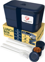 Umami Lunchbox för vuxna, läckagesäker stapelbar Bento-låda med 4 bestick och fack, Vuxen Lunchbox, To-Go-salladsbehållare, Picknick-/kontorslunchlåda, kolgrå, 1500 ml