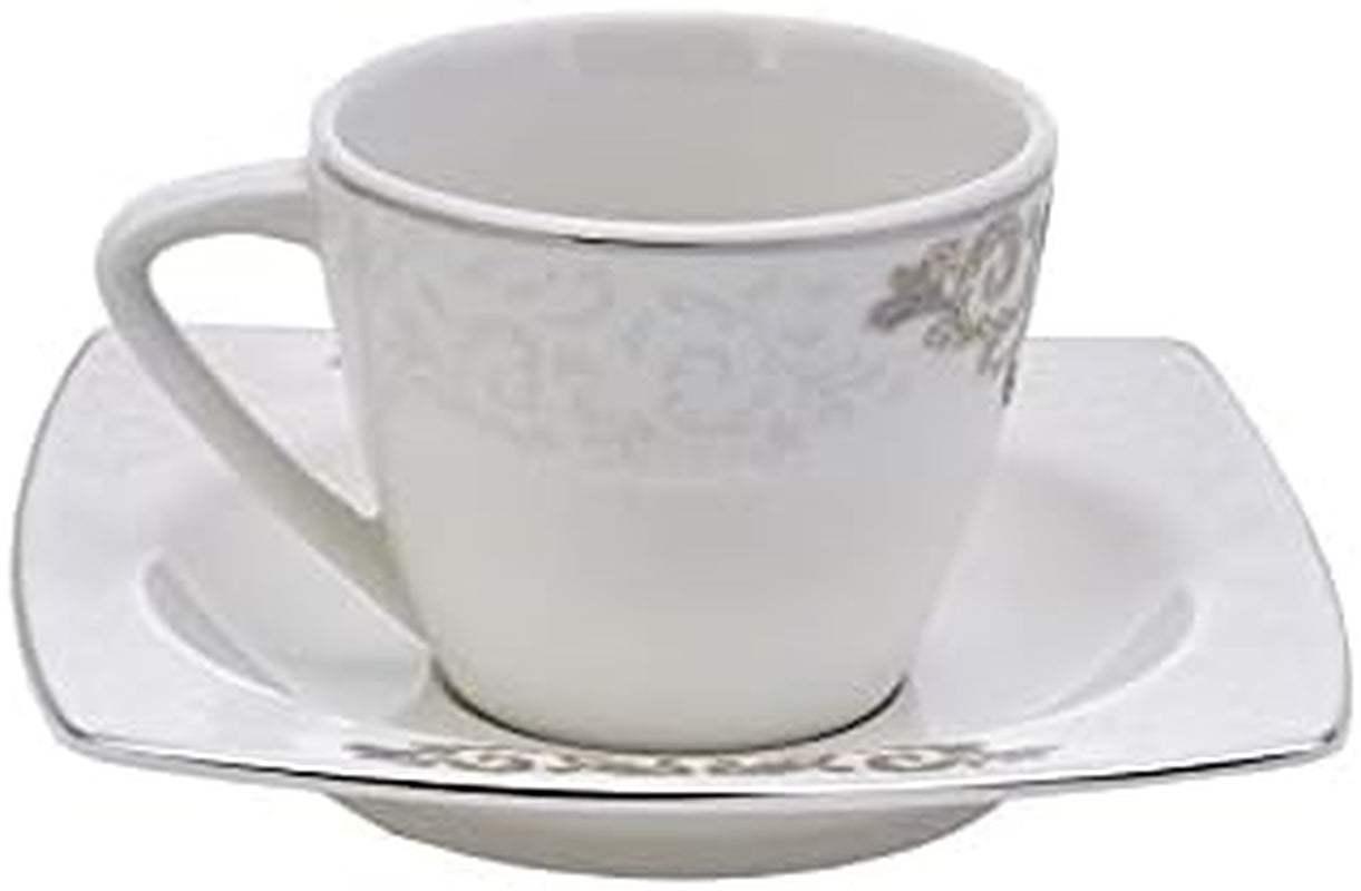 KARACA Nazende Espressokoppset i porslin - 80 ml turkiska kaffekoppar med fat, 12 delar modern kaffeservering med 6 kaffekoppar och 6 fat, mockakoppar - vit