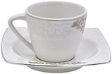 KARACA Nazende Espressokoppset i porslin - 80 ml turkiska kaffekoppar med fat, 12 delar modern kaffeservering med 6 kaffekoppar och 6 fat, mockakoppar - vit