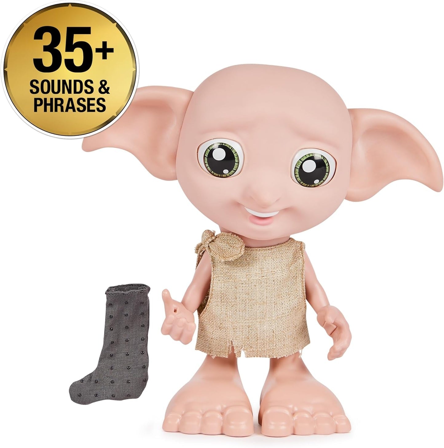 Spin Master 6067280 Wizarding World Harry Potter Magical Interactive Dobby Elf Sock Doll, 30+ ljud och fraser, 21,6 cm, barnleksak, svart