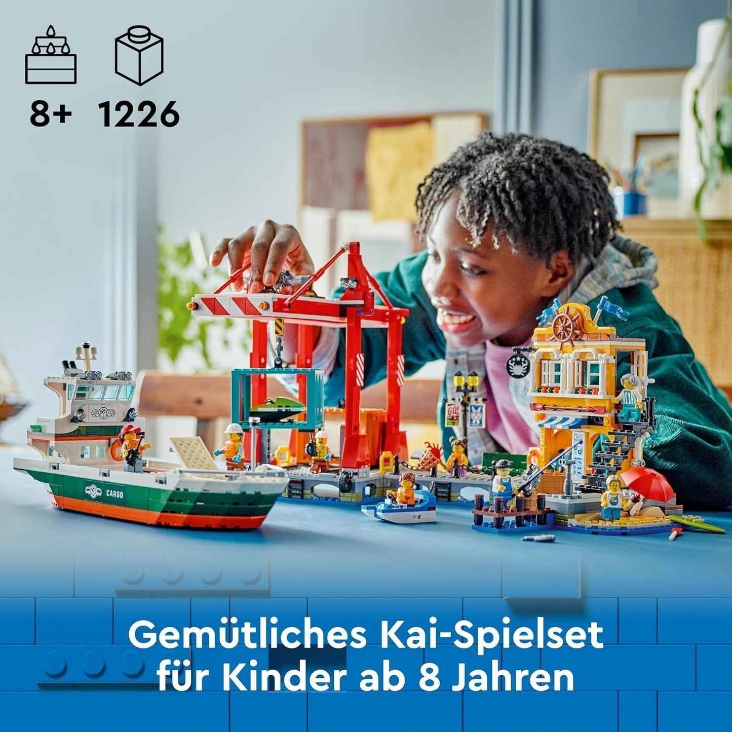 LEGO City hamn med lastfartyg, byggleksak för pojkar och flickor från 8 år, presentidé för barn, containerkran, leksaksfartyg och 8 minifigurer 60422 Byggset Besuche den LEGO-Store