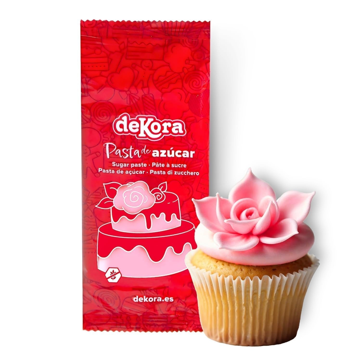Dekora - Vit sugarpaste fondant 150g - Perfekt för kakor och bakdekorationer - Gluten- och laktosfri - Vaniljsmak - Mjuk, smidig och lätt att forma för kreativa dekorationer Naty Shop Pink Sugarpaste