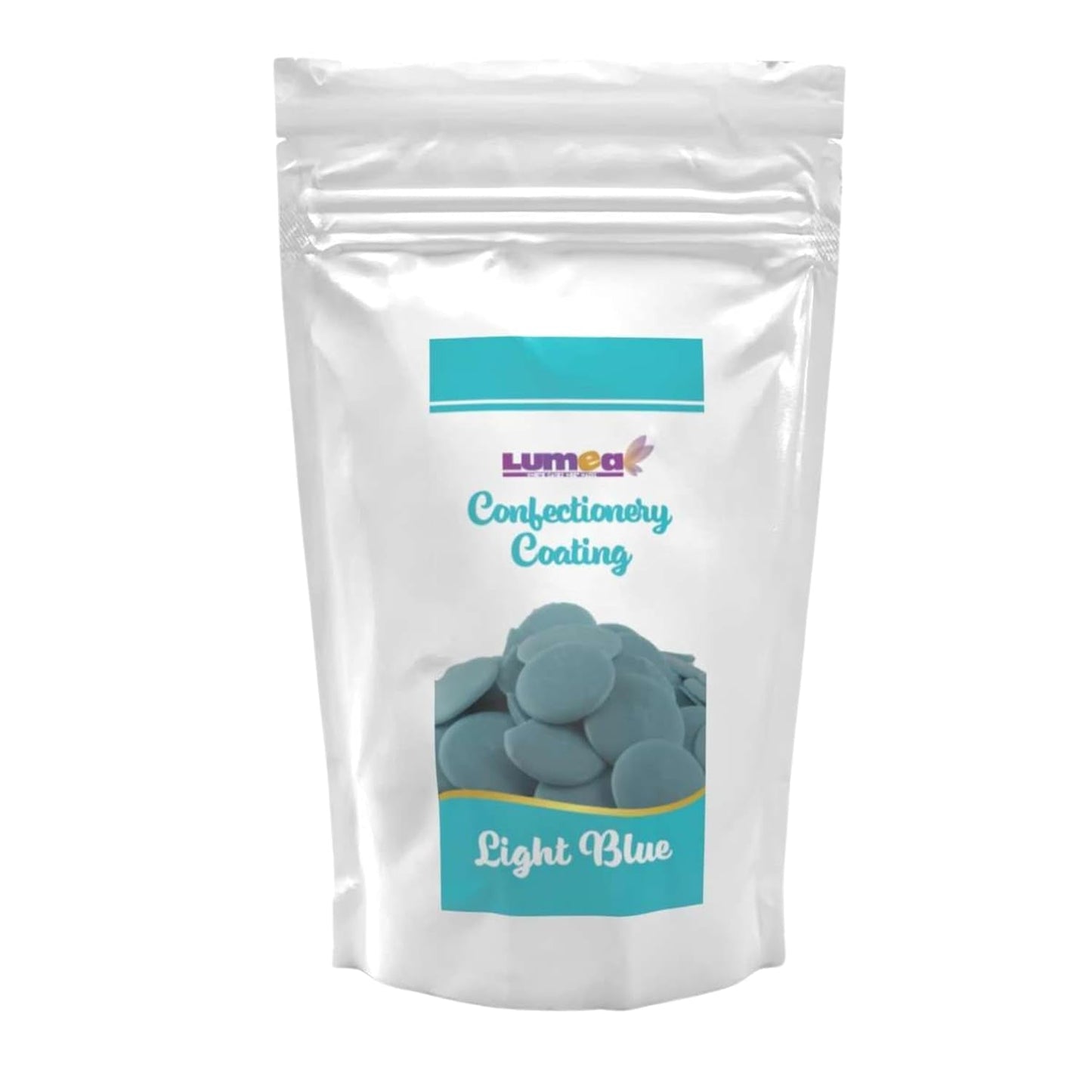 Dekozauber24 couverture droppar, vita, 500g, med vit choklad och vaniljsmak, Deco Melts chips, mikrovågssäker, för cake pops, kakor, tårtor, tårtor, droppande eller glasyr Sockerpasta Naty Shop Ljusblå