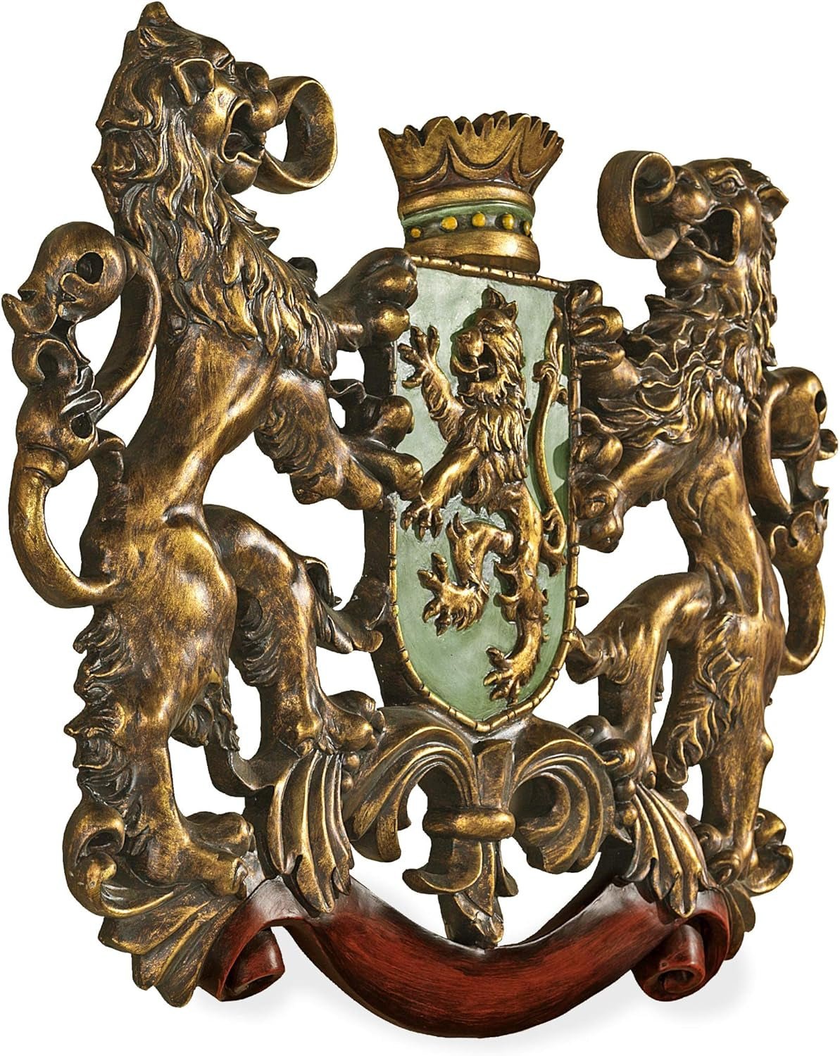Design Toscano Medeltida sköld Upprätt lejon, väggskulptur Statyetter och skulpturer Naty Shop Korsar dammen