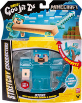 Heroes of Goo Jit Zu - Expanderbar Minecraft-figur - Steve med diamantrustning och svärd, superstretchig Goo Filler med dolda diamantelement inuti, expanderar till 3x storlek Actionfigurer Naty Shop