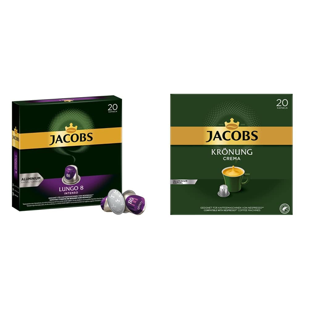 Kaffeekapseln Lungo Intenso, Intensität 8 av 12, 10 x 20 Getränke & Kaffeekapseln Krönung Crema, 200 Nespresso-kompatibla Kapseln, 10er Pack, 10 x 20 Getränke, 1040 g